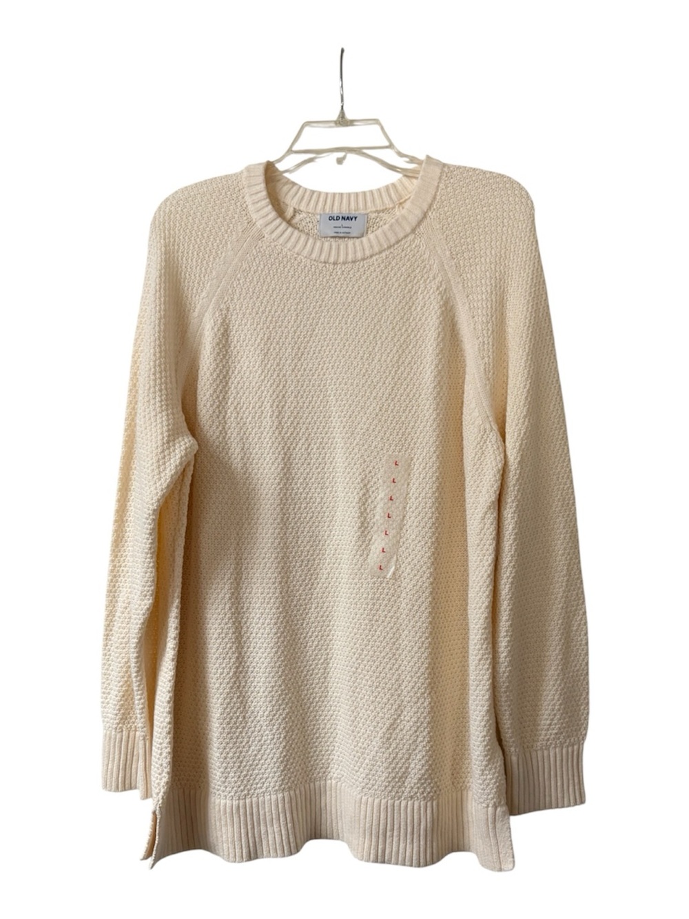 Old Navy Cream Ivory Textured Knit Longline Crewneck Tunic Sweater Large NWT - Picture 2 of 16